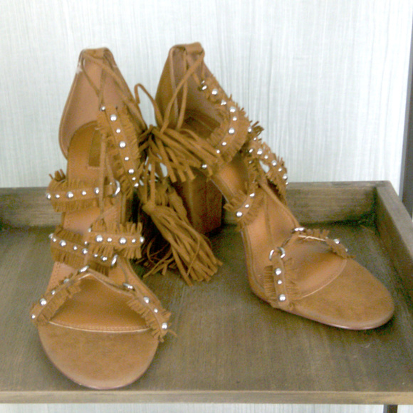 Faux Suede Fringed Chunky Heels - Picture 3 of 7